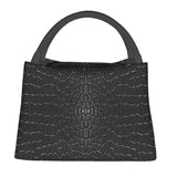 Black Crocodile Skin Leather 3D Print Insulated Lunch Tote Bag for Women Alligator Texture Resuable Thermal Cooler Bento Box