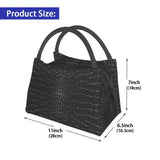 Black Crocodile Skin Leather 3D Print Insulated Lunch Tote Bag for Women Alligator Texture Resuable Thermal Cooler Bento Box