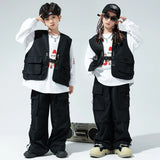 Black Hip Hop Clothing Girls Solid Vest Cagro Pants Boys Street Dance Joggers Child Streetwear Kids Costumes Jazz Stage Clothes