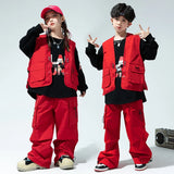 Black Hip Hop Clothing Girls Solid Vest Cagro Pants Boys Street Dance Joggers Child Streetwear Kids Costumes Jazz Stage Clothes