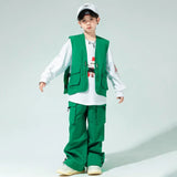 Black Hip Hop Clothing Girls Solid Vest Cagro Pants Boys Street Dance Joggers Child Streetwear Kids Costumes Jazz Stage Clothes