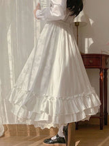 Black Long Skirts Women Japanese Kawaii Preppy Style Lolita Skirt Female French Vintage Double Layer Lace Ruffled Pleated Skirts