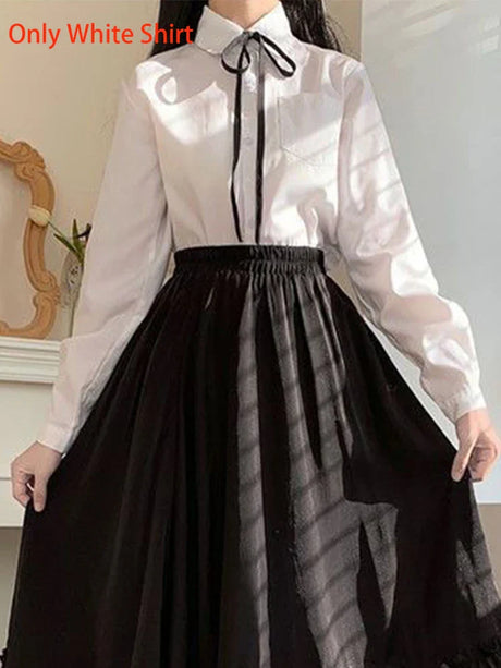 Black Long Skirts Women Japanese Kawaii Preppy Style Lolita Skirt Female French Vintage Double Layer Lace Ruffled Pleated Skirts