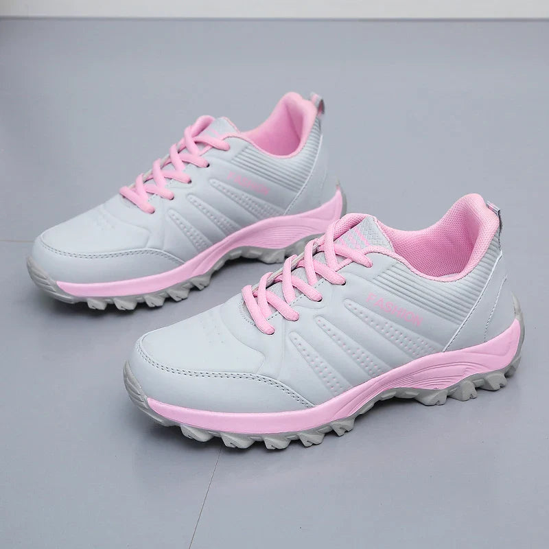 Black PU Leather Sneakers for Women Running Shoes Non Slip Tennis Soft Thick Sole Casual Light Sports Lightly Waterproof Design