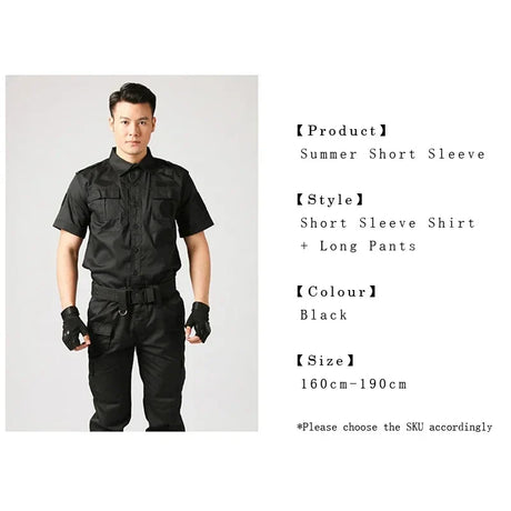 Black Uniform Tactical Clothing Security Guard Workshop Outdoor Training Summer Autumn Short Sleeve Long Sleeve