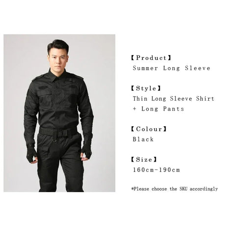 Black Uniform Tactical Clothing Security Guard Workshop Outdoor Training Summer Autumn Short Sleeve Long Sleeve