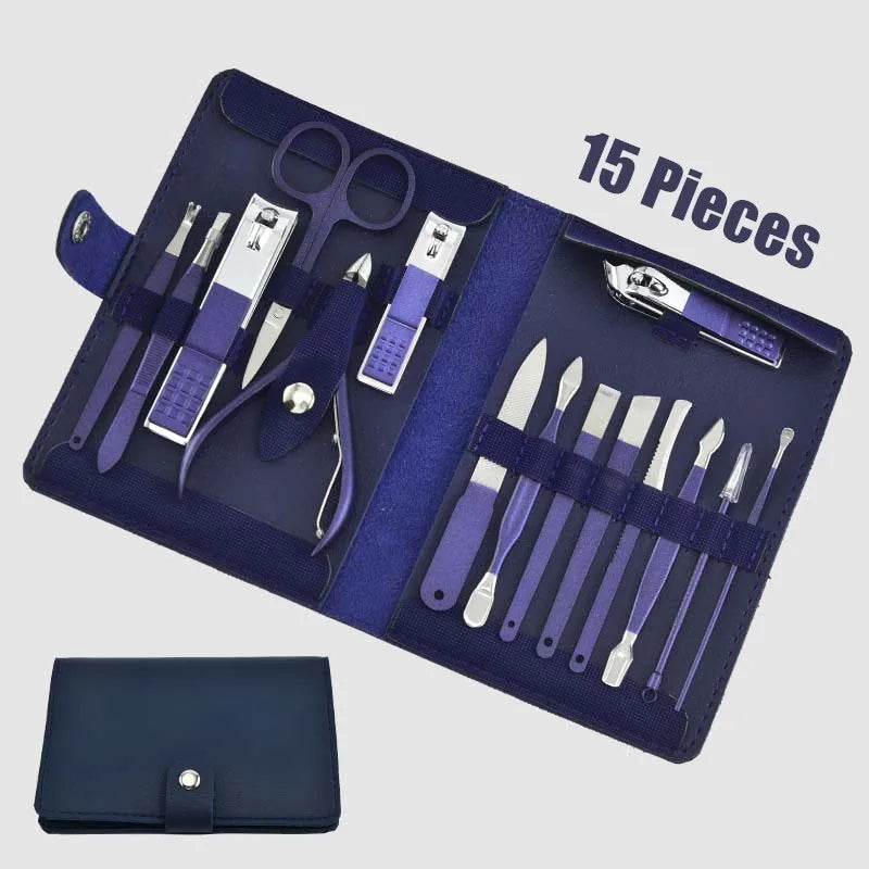 Blue Manicure Tools Set Pro Max Stainless Steel Professional Nail Clipper Kit of Pedicure Paronychia Nippers Trimmer Cutters