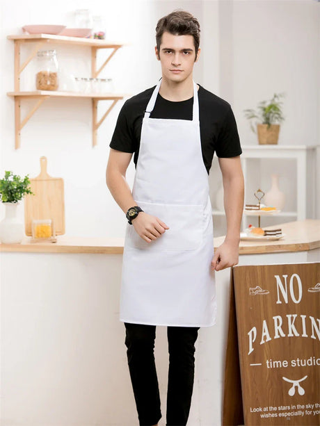 Blue White Chef Apron for Men Women Printing Embroidered Logo Cafes Grill China Restaurant Kitchen Bib Cooking Clothes Supplies