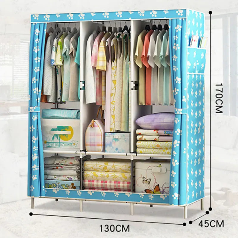 Bluesdeer Bedroom Clothes Hanging Storage Wardrobe Dormitory Storage Cabinet Simple Cloth Wardrobe Fabric Steel Assembly Closet