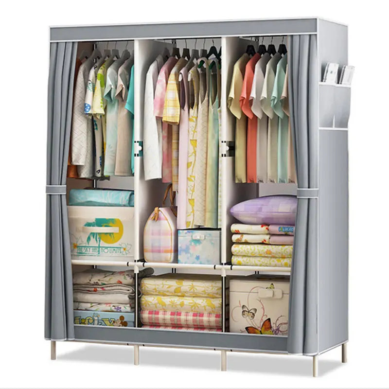 Bluesdeer Bedroom Clothes Hanging Storage Wardrobe Dormitory Storage Cabinet Simple Cloth Wardrobe Fabric Steel Assembly Closet