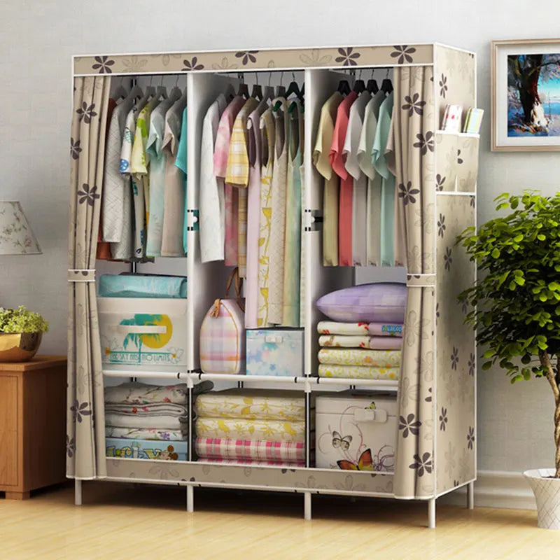 Bluesdeer Bedroom Clothes Hanging Storage Wardrobe Dormitory Storage Cabinet Simple Cloth Wardrobe Fabric Steel Assembly Closet