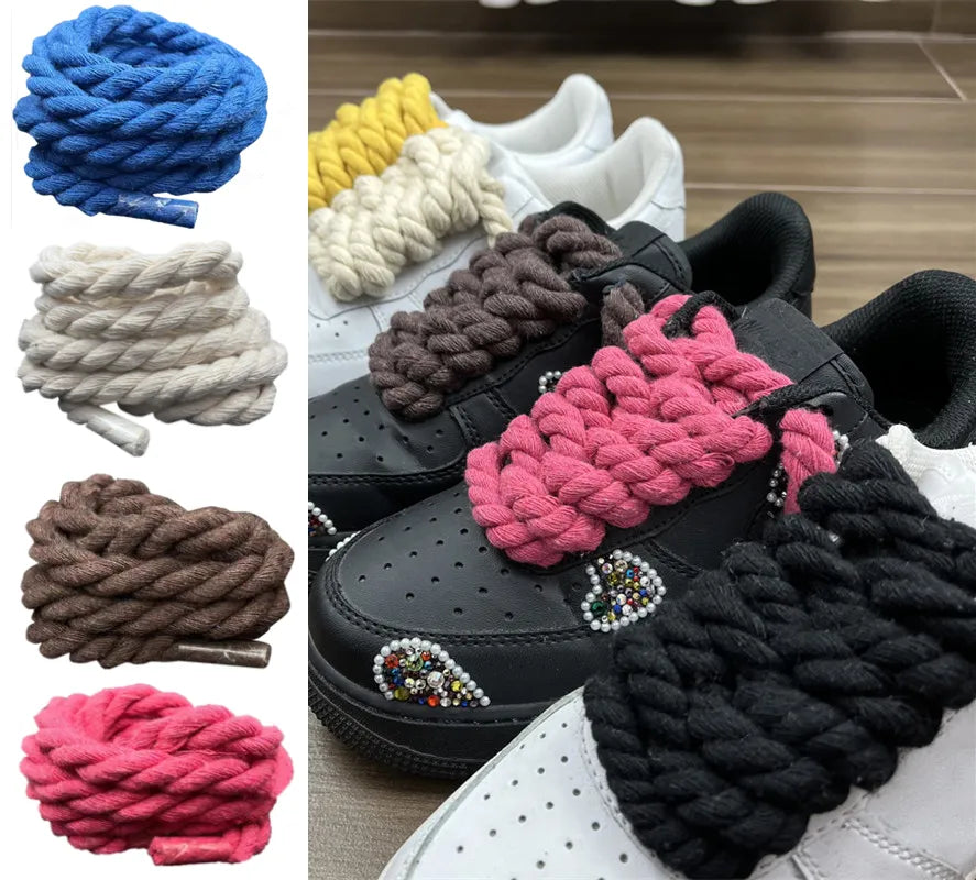 Bold Cotton Linen Twist Weave Shoelaces Wood Color Rope Laces Men Women Trend Personality Sport Casual  Shoes Laces Dropsship