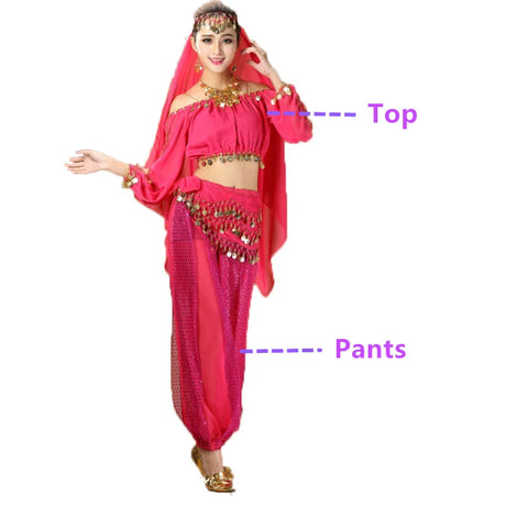 Bollywood Dance Costumes Indian Belly Dance Costumes Set Top+Pant One Size Bollywood Oriental Belly Dance Costume Set New