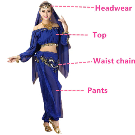 Bollywood Dance Costumes Indian Belly Dance Costumes Set Top+Pant One Size Bollywood Oriental Belly Dance Costume Set New