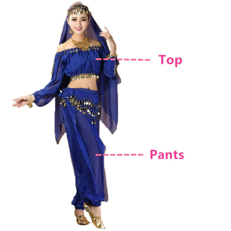 Bollywood Dance Costumes Indian Belly Dance Costumes Set Top+Pant One Size Bollywood Oriental Belly Dance Costume Set New