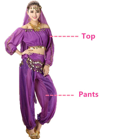 Bollywood Dance Costumes Indian Belly Dance Costumes Set Top+Pant One Size Bollywood Oriental Belly Dance Costume Set New