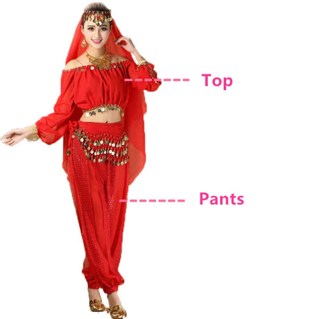 Bollywood Dance Costumes Indian Belly Dance Costumes Set Top+Pant One Size Bollywood Oriental Belly Dance Costume Set New