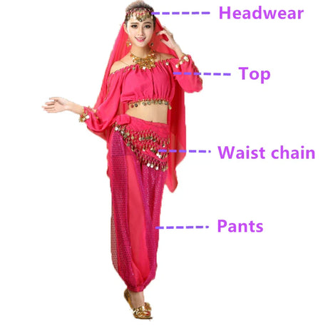 Bollywood Dance Costumes Indian Belly Dance Costumes Set Top+Pant One Size Bollywood Oriental Belly Dance Costume Set New