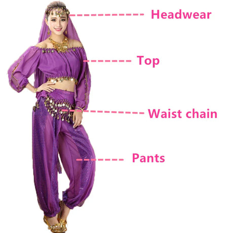 Bollywood Dance Costumes Indian Belly Dance Costumes Set Top+Pant One Size Bollywood Oriental Belly Dance Costume Set New