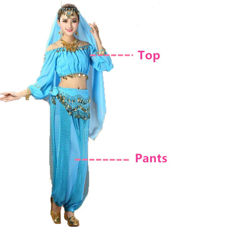 Bollywood Dance Costumes Indian Belly Dance Costumes Set Top+Pant One Size Bollywood Oriental Belly Dance Costume Set New