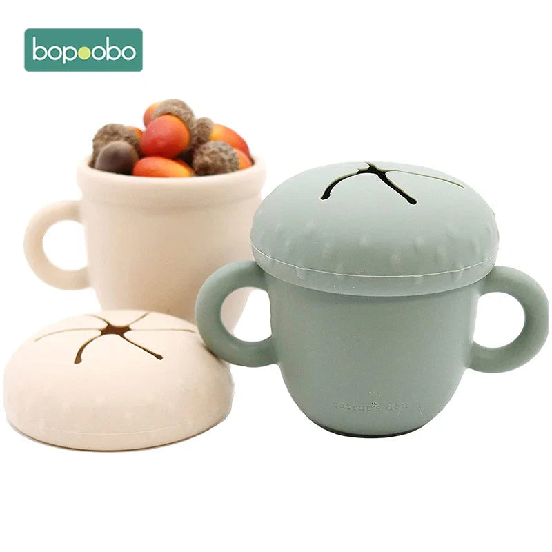 Bopoobo Cartoon Mushroom Silicone Snack Cup BPA Free Kids Silicone Food Storage Box Portable Children Snacks Container With Lid