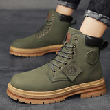 Botas Men Leather Shoes Fashion Motorcycle Men Ankle Boots Men Boots Man Shoes Military High Top Winter Lace-Up Botas Hombre