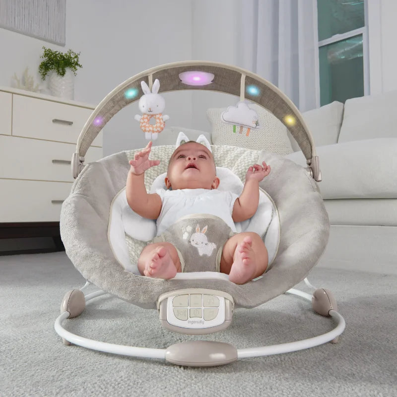 Bouncer Seat with Light Up Toy Bar & Tummy Time Pillow Bed Bases & Frames Plush Fabrics To Snuggle Chaise Lounge