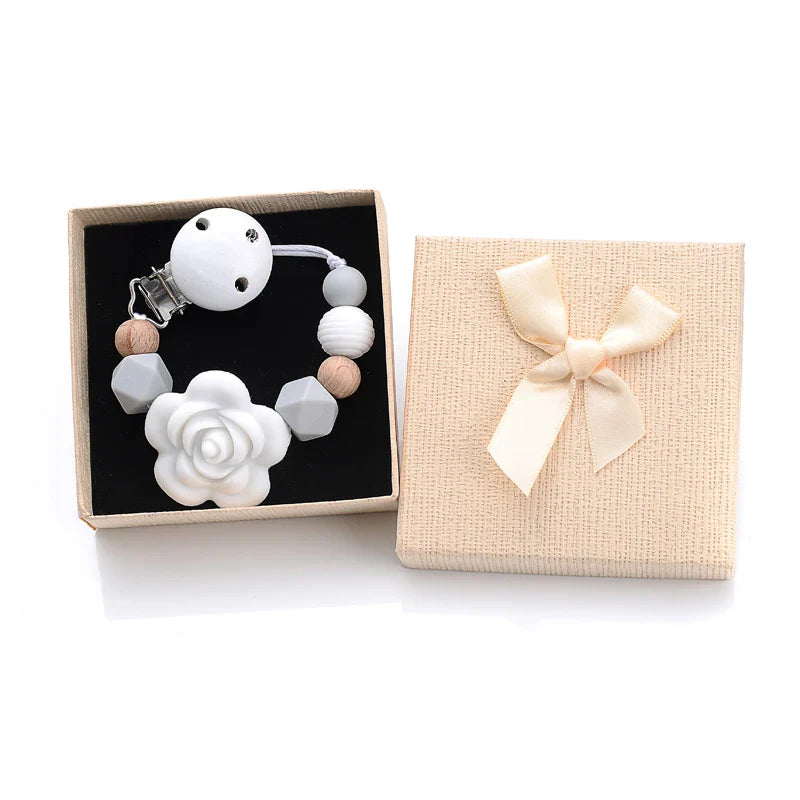 Boxed Personalized Name Baby Nipple Clips Silicone Beaded Soother Pacifier Chains DIY Nursing Toys Anti-Drop Dummy Holder Chain