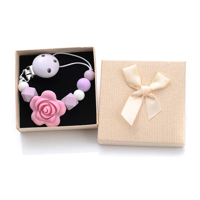 Boxed Personalized Name Baby Nipple Clips Silicone Beaded Soother Pacifier Chains DIY Nursing Toys Anti-Drop Dummy Holder Chain