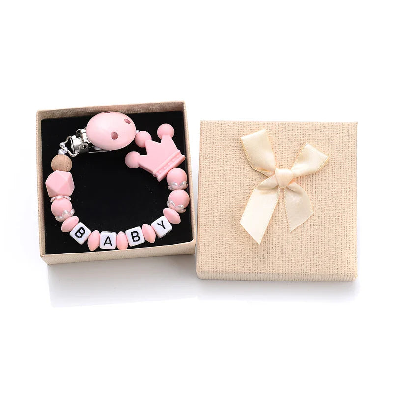 Boxed Personalized Name Baby Nipple Clips Silicone Beaded Soother Pacifier Chains DIY Nursing Toys Anti-Drop Dummy Holder Chain