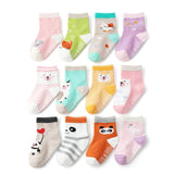 Boys Girls 12 Pairs Cotton Non Slip Socks Newborn Baby 1-3year Anti Skid Soles Floor Unisex Sock for Infants Toddlers Grip Kids