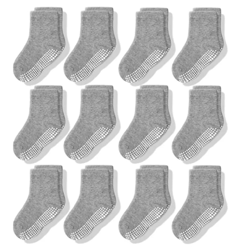 Boys Girls 12 Pairs Cotton Non Slip Socks Newborn Baby 1-3year Anti Skid Soles Floor Unisex Sock for Infants Toddlers Grip Kids