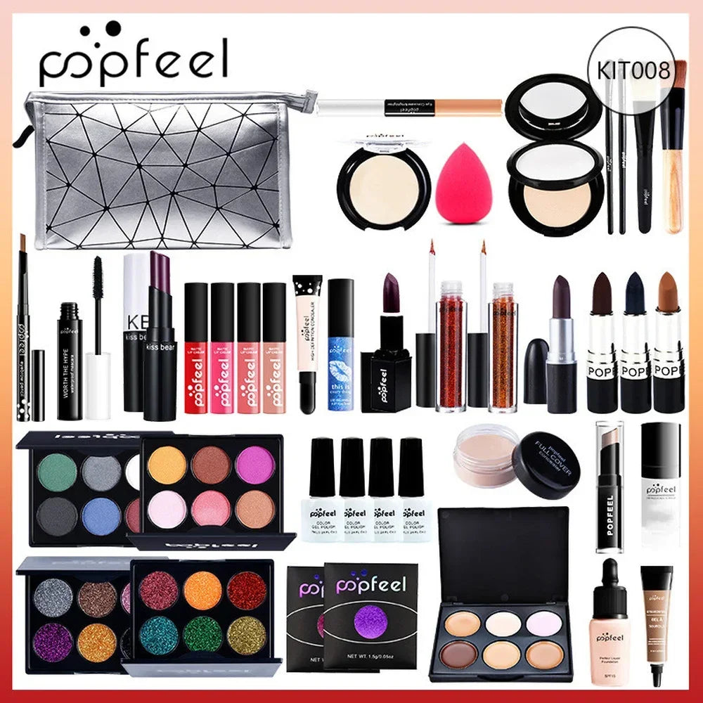 Brand ALL IN ONE makeup kit (eyeshadow, lip gloss,lipstick,makeup brushes,eyebrow,concealer)with makeup bag