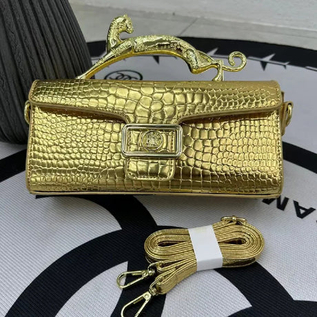 Brand Designers Handbags Women Leather Crocodile Stone Pattern Bag Cat Shape Golden Metal Handle Ladies Shoulder Cross Body Bags