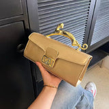 Brand Handbags For Women Metal Handle Black Leather  Luxury Designer Crossbody Bag 2023 New Fashion Trend Shell Bag Clutch Bag