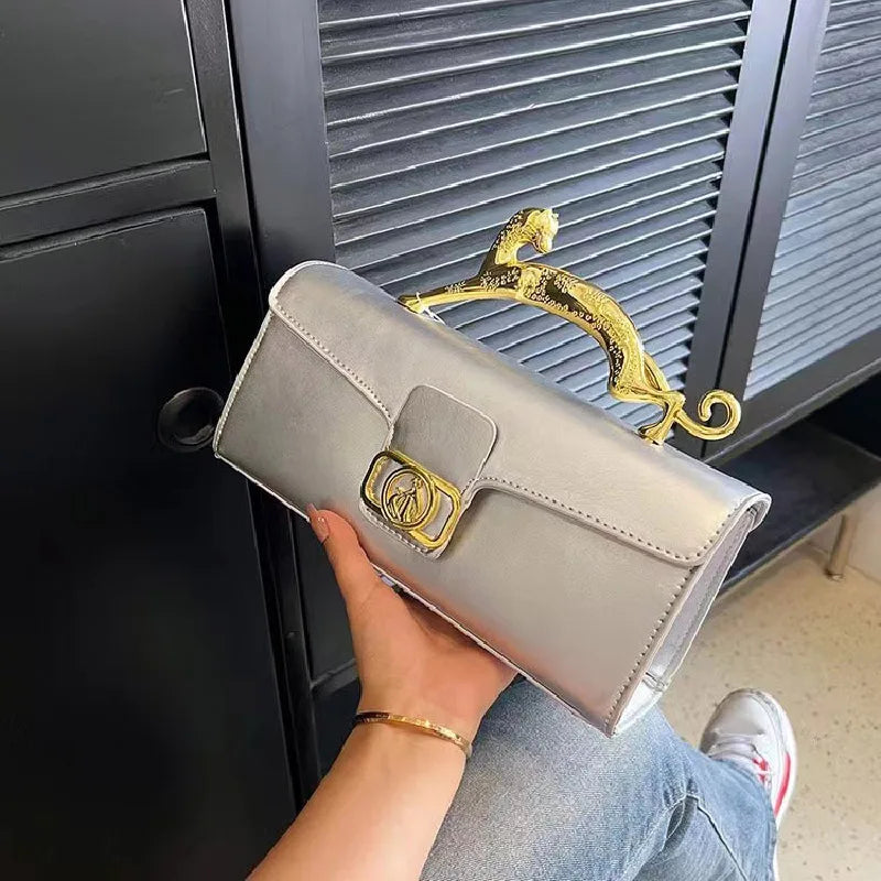 Brand Handbags For Women Metal Handle Black Leather  Luxury Designer Crossbody Bag 2023 New Fashion Trend Shell Bag Clutch Bag