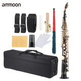 Brass Straight Soprano Saxophone Bb BFlat Woodwind Instrument Natural Shell Key Carve Pattern with Carrying Case Sax Accessories