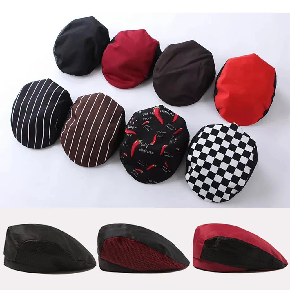 Breathable Chef Caps Cafe Bar Waiter Beret Restaurant Hotel Workwear Kitchen Cook Baking Cap Men Women Forward Cap Chef Uniform