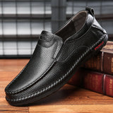 Breathable Genuine Leather Men Shoes Summer Slip On Loafers Men Casual Leather Shoes Blue Flats Hot Sale Driving Shoes Moccasins