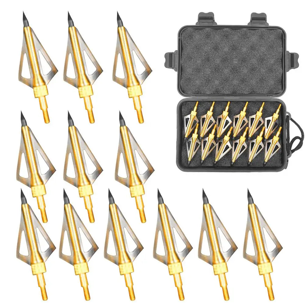 Broadheads 12pcs 125gr Points Tips For Alumina Arrowheads For Compound Bow Longbow Hunting For Outdoor With Stroage Box Gold