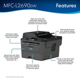 Brother MFC-L2690DW Monochrome Laser All-in-One Printer, Duplex Printing, Wireless Connectivity