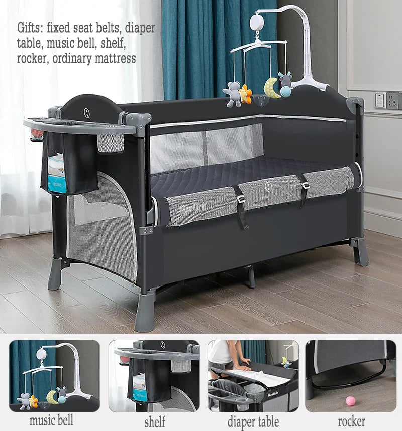 Brotish New Upgrade Multifuction Baby Crib Splicing Large Kid Bed Removable bb Portable Folding Newborn Cot Bedside Bed Cradle