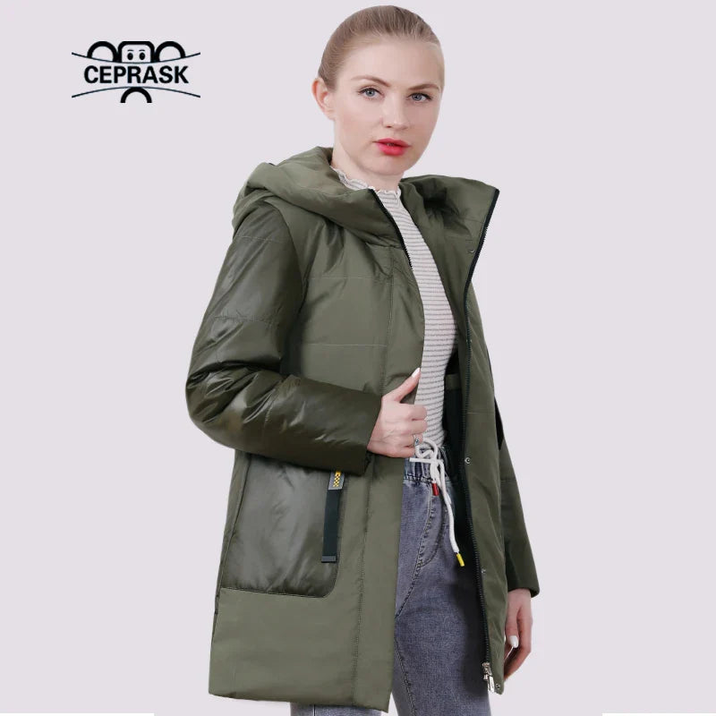 CEPRASK 2021 New Spring Jacket Women Plus Size Autumn Coat Long Quilted Fashion Parka Hooded High Quality Thin Cotton Outwear