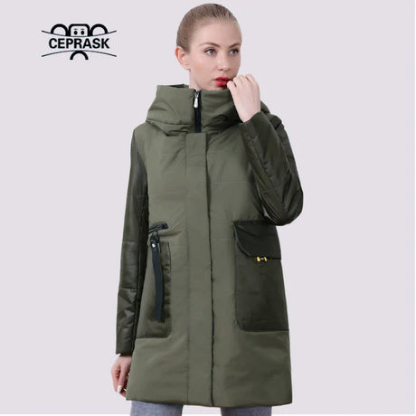 CEPRASK 2021 New Spring Jacket Women Plus Size Autumn Coat Long Quilted Fashion Parka Hooded High Quality Thin Cotton Outwear