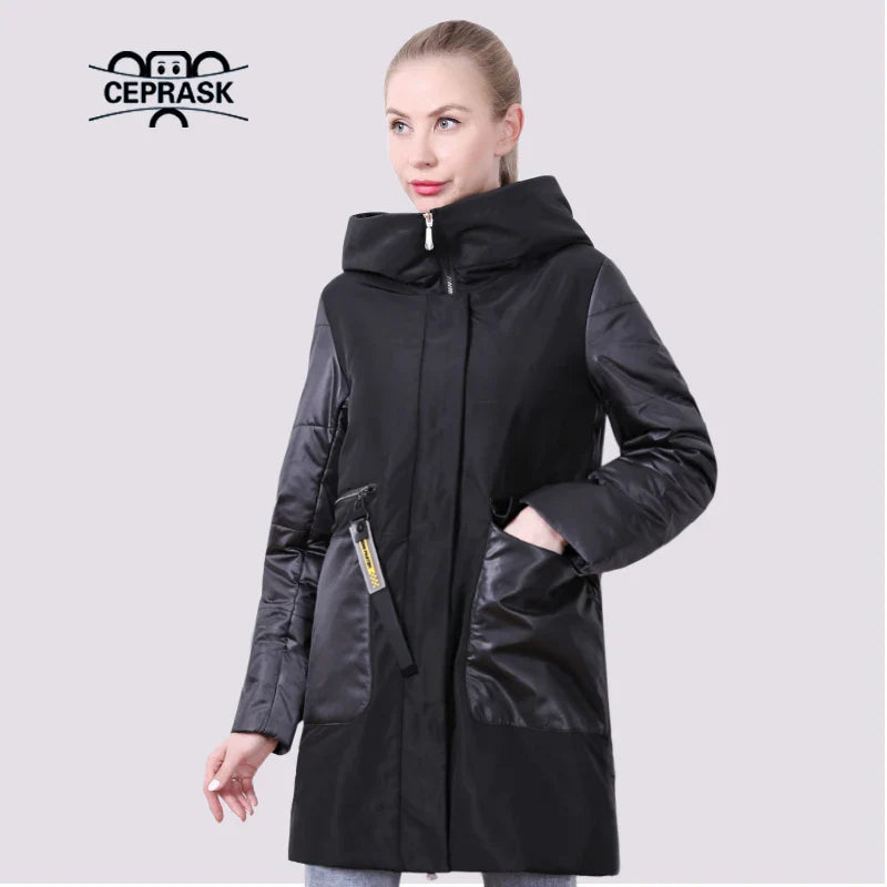 CEPRASK 2021 New Spring Jacket Women Plus Size Autumn Coat Long Quilted Fashion Parka Hooded High Quality Thin Cotton Outwear