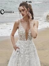 CHANDELA Chic Modern Wedding Dresses A-Line Spaghetti Straps Appliques Pleat Bridal Gown Robe De Mariée For Women Custom Made