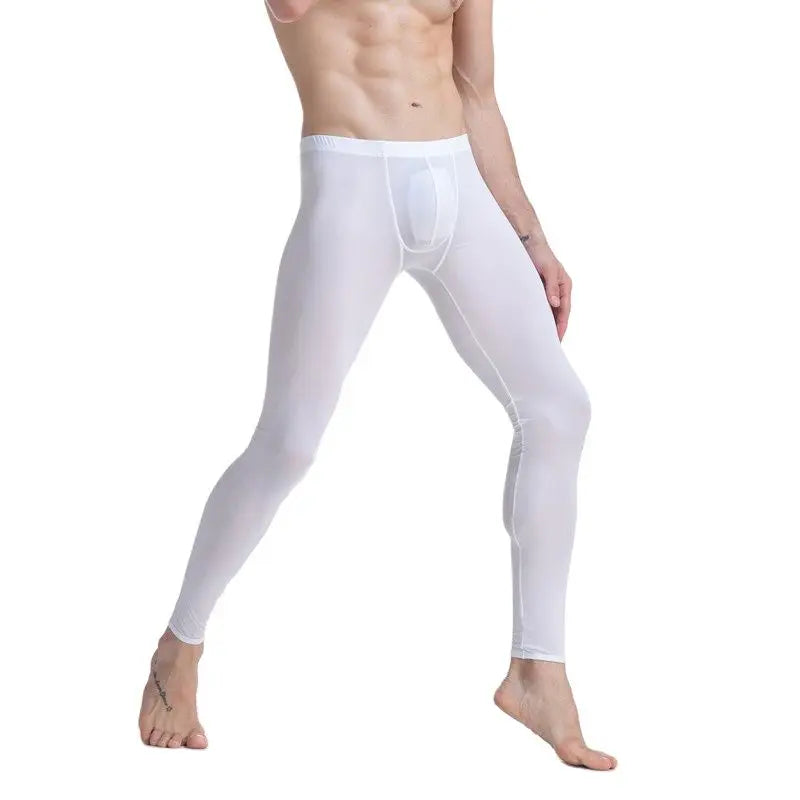 CLEVER-MENMODE Sheer Men's Ice Silk Long Johns Pants Elastic Underwear Thin Nightwear Translucent Pajamas Bottoms Thermal Pants