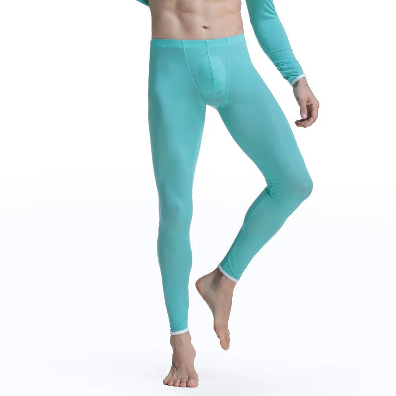 CLEVER-MENMODE Sheer Men's Ice Silk Long Johns Pants Elastic Underwear Thin Nightwear Translucent Pajamas Bottoms Thermal Pants