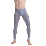 CLEVER-MENMODE Sheer Men's Ice Silk Long Johns Pants Elastic Underwear Thin Nightwear Translucent Pajamas Bottoms Thermal Pants