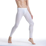 CLEVER-MENMODE Sheer Men's Ice Silk Long Johns Pants Elastic Underwear Thin Nightwear Translucent Pajamas Bottoms Thermal Pants